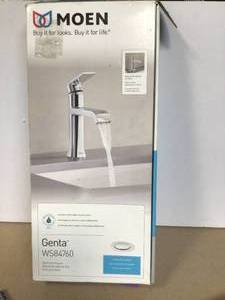 lot 13 image: MOEN Genta Single Handle Single Hole Bathroom Faucet in Chrome Customer Returns See Pictures