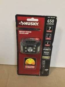 lot 37 image: Husky 650 Lumens Dual-Power Broad Range LED Headlamp 7 Modes with USB Port and Rechargeable Battery Customer Returns See Pictures