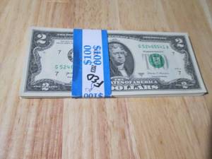 $100.00 Uncirculated Sequentially Numbered $2.00 Bills Banded 2023 & Marked Fed