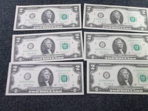lot 267 image: 6 Sequential, Uncirculated $2 Bills...