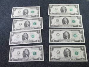 lot 269 image: 8 Uncirculated $2 Bills, 2 Sets 4 S...