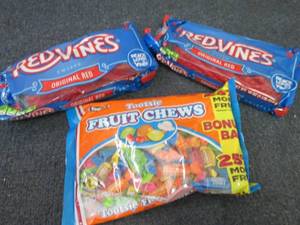 lot 416 image: 1- 18 oz Tootsie Fruit Chews, 2- 16...