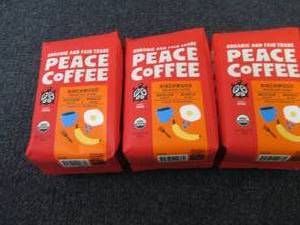 lot 424 image: 3- 12 oz Peace Coffee Birchwood Med...