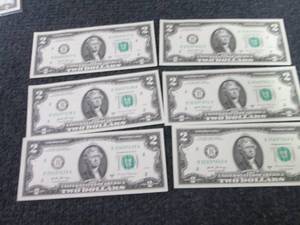 lot 264 image: 6 Sequential, Uncirculated $2 Bills...