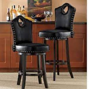 lot 2 image: High-Back Swivel Bar Stool with Nailhead Trim-Black