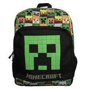 lot 173 image: Kids Minecraft 16 Backpack with Big Face Creeper - Black