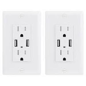 lot 196 image: Feit Electric 2PK Wall Outlets With 2 USB Ports 4.8 Amps, 120 V 2 Pack