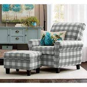 lot 232 image: Buffalo Check Armchair and Ottoman Blue Cream