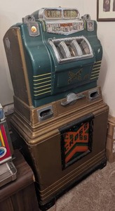 lot 3 image: Old Criss Cross REAL 5 & 25 CENT SLOT Machine by J.H. Keenry & Co no 103