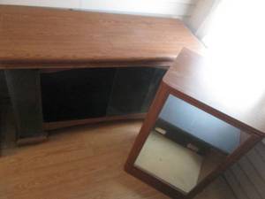 Wood Framed Entertainment Console with glass front and a matching Stereo cabinet