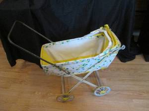Vintage Metal framed fold up baby doll buggy style stroller with retractable Sunshade