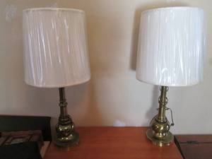 Pair of (2) Taller brass tone table lamps with lampshades