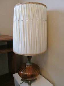 Vintage brass and Amber glass ornamental bulb style lamp with unique style shade