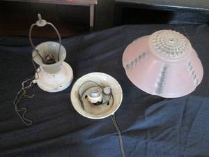 (2) Vintage light fixtures (one containing a pink and hobnail feel