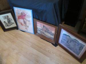 (4) Vintage framed prints and canvas
