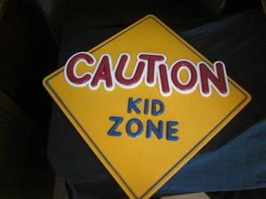 Playful plastic Caution Kid Zone wall decor