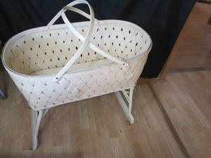 Vintage Burlington Baskenette Wicker Rattan style baby bassinet on casters