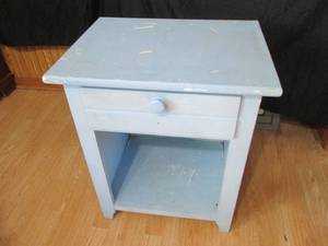 Shabby Chic style Robins egg blue side table with pull out drawer and lower tier open storage
