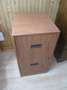 Standard size 2-drawer metal file cabinet with wood grain appearance