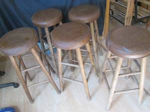 Set of (5) wood framed padded seat stools