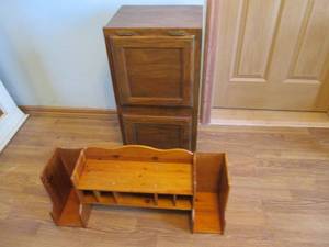 2-door upper kitchen cabinet with wood desktop mail organizer