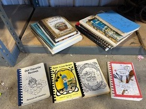 Flat of cook books  including church and other location books