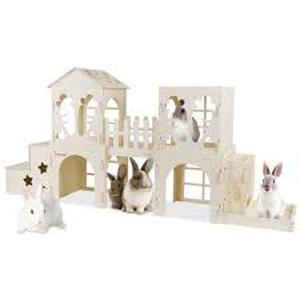 Teabelle Wooden Rabbit Hideout House Large Bunny Castle Cage with Feeder