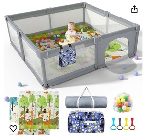 Lutikiang 79x71 Baby Playpen with Mat and Balls -Gray