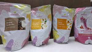 lot 1 image: Four Bags Of Bossen Powder Mix-22 lbs Net Weight Each-Mango-Almond-Pineapple-Strawberry