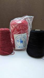 lot 16 image: One Skein of Each (Cranberry & Black & Red) Mary Lues SOLO Yarn