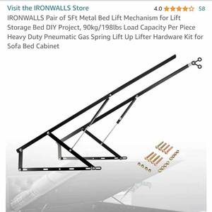 lot 33 image: Ironwalls Pair Of 5 Ft Metal Bed Lift Mechanism For Lift Storage Of Sofa Bed Cabinet