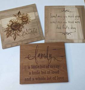 lot 55 image: Three Engraved Wood Cutting Board Wall Hangings