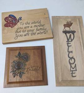 lot 56 image: Three Engraved Epoxy Wood Cutting Boards For Wall Hangings