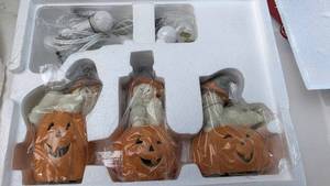lot 81 image: Three Happy Witches On Pumpkins-Attached Lights That Can Be Placed Inside To Light Up For Halloween Display