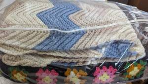 lot 86 image: Two Beautiful Afghans--Baby Blue & White-Many Colors With Dark Brown Background