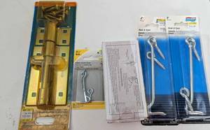 lot 93 image: UL Spring Hinge-Two 2 12 Hook & Eyes-One Extra Heavy Bolt By National