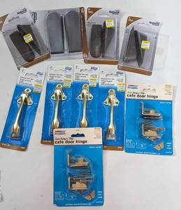 lot 97 image: Four Pkgs Of 5 Brown Rubber Door Stop Wedge-Two Gravity Cafe Door Hinges-Four National Kickdown Door Stop-N184-259-V238 102