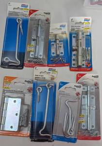 lot 121 image: National 3 12 Removable Pin Broad Hinges-6 Hook & Eyes-5 Barrel Bolt-4 Heavy Barrel Bolt