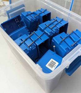 lot 139 image: Bin Filled With Blue Outlet Boxes