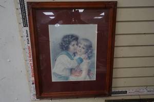 lot 218 image: Framed Picture of two girls