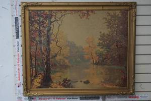 lot 230 image: Vintage Painting Sycamore Bend By Ruthven H. Byrum