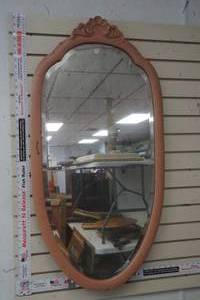 lot 236 image: Oval Wooden Framed Beveled Mirror