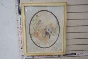 lot 249 image: Vintage Barbara Walden Blue Bird Watercolor Print, framed and matted
