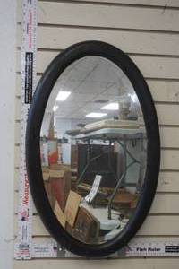 lot 255 image: Vintage Oval Beveled black framed mirror