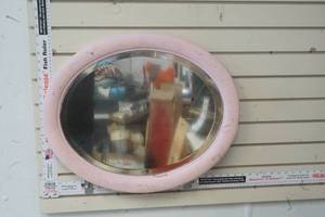 lot 258 image: Vintage oval Beveled pink mirror