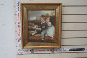 lot 261 image: Vintage Framed Lithograph of Little Boy & Girl