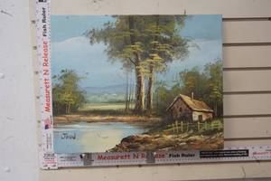 lot 262 image: Oil on Canvas by John cabin on a lake