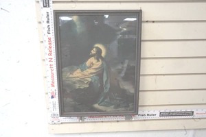 lot 272 image: Vintage Wood Framed Jesus Praying in the garden Christian
