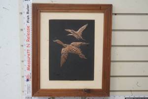 lot 279 image: Vintage Picture of 2 Copper Birds