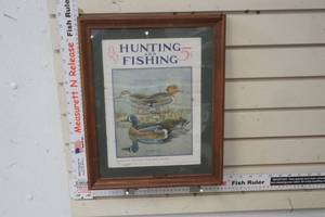 lot 292 image: Framed Wooden Hunting and Fishing